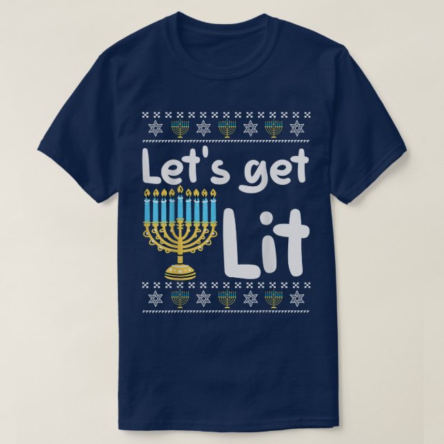 Lets get Lit Hanukkah Funny Ugly Hanukkah Sweater (Design Front)
