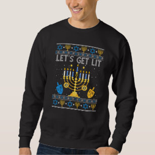 Let's Get Lit Hanukkah Jew Menorah Jewish Chanukka Sweatshirt