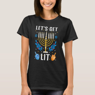Let's Get Lit Hanukkah Jewish Menorah Holiday Chan T-Shirt
