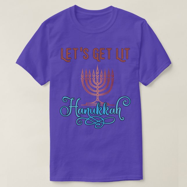Let's Get Lit Hanukkah Pajamakah Menorah Nine Cand T-Shirt (Design Front)