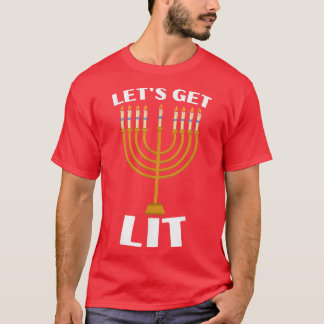 Let's Get Lit Hanukkah Pajamakah Menorah Nine Cand T-Shirt
