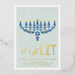 Let's Get Lit | Hanukkah Party Invitation<br><div class="desc">Hanukkah... The festival of lights is here. Light the menorah, play with the dreidel and feast on latkes and sufganiyot. Celebrate the spirit of Hanukkah with friends, family. Add your custom wording to this design by using the "Edit this design template" boxes on the right-hand side of the item or...</div>
