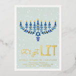 Let's Get Lit | Hanukkah Party Invitation<br><div class="desc">Hanukkah... The festival of lights is here. Light the menorah, play with the dreidel and feast on latkes and sufganiyot. Celebrate the spirit of Hanukkah with friends, family. Add your custom wording to this design by using the "Edit this design template" boxes on the right-hand side of the item or...</div>