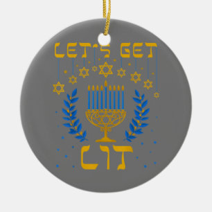 Let's Get Lit Hanukkah Shirt Jew Menorah Jewish Ceramic Tree Decoration