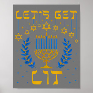 Let's Get Lit Hanukkah Shirt Jew Menorah Jewish Poster