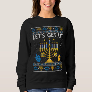 Let's Get Lit Hanukkah Ugly Jew Menorah Jewish Cha Sweatshirt