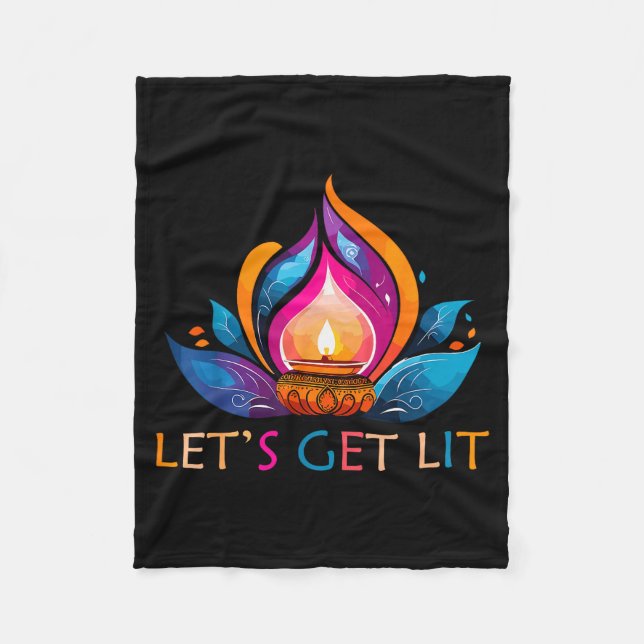 Let's Get Lit Happy Diwali Festival Of Light  Fleece Blanket (Front)