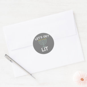 Let's Get Lit Menorah Chanukah Classic Round Sticker