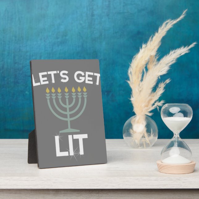 Let's Get Lit Menorah Chanukah Plaque (Side)