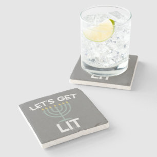 Let's Get Lit Menorah Chanukah Stone Coaster