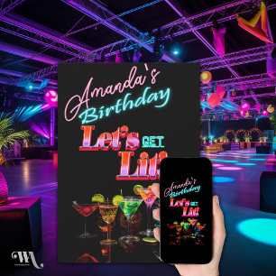 Let's Get Lit Neon Cocktail Birthday  Invitation