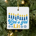 Let's Get Lit! Ornament<br><div class="desc">This cheeky Hanukkah pattern is an eye-catcher! It's a fun and funky way to dress up decor,  gifts,  apparel,  and household items for the occasion. Check out my store for more pattern items and gift ideas,  or combine items to create an interesting gift package!</div>