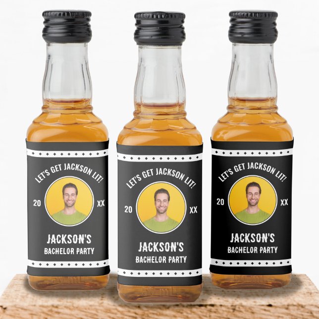 Let's Get Lit Photo Bachelor Party  Liquor Bottle Label (Let's Get Lit Photo Bachelor Party Mini Liquor Bottle Label)