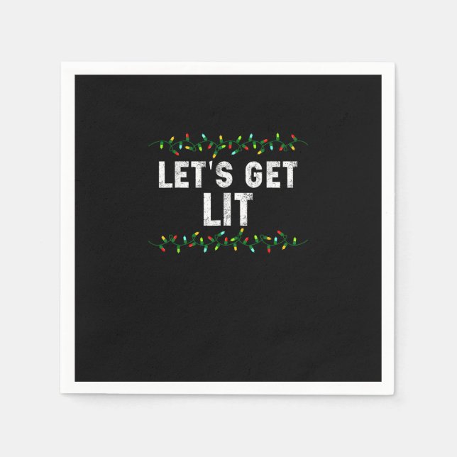 Let's Get Lit Pyjamas Funny Cute Lights Christmas  Napkin (Front)