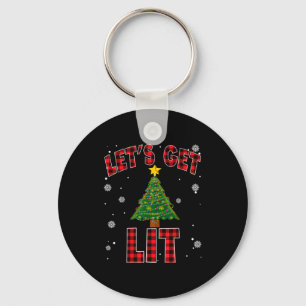 Let's Get Lit Red Buffalo Plaid Christmas Pajama D Key Ring