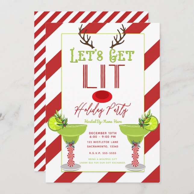 Let's Get Lit Reindeer Holiday Cocktail Party Invitation (Front/Back)