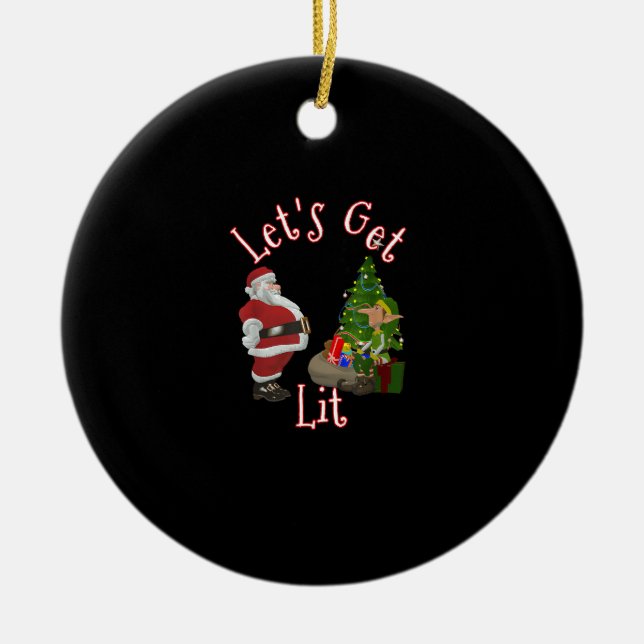 Let's Get Lit Santa Christmas Tree Design Ceramic Tree Decoration (Front)