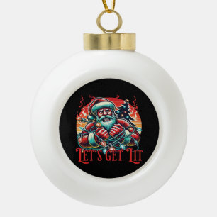 Let's Get Lit Santa Christmas Vibe Classic Ceramic Ball Christmas Ornament