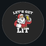 Let's Get Lit Santa Drinking Beer Christmas Classic Round Sticker<br><div class="desc">Let's Get Lit Santa Drinking Beer Christmas: A humourous design featuring Santa with a beer. Perfect for holiday drinking parties. Fun,  witty,  and festive.</div>
