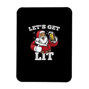 Let's Get Lit Santa Drinking Beer Christmas Magnet