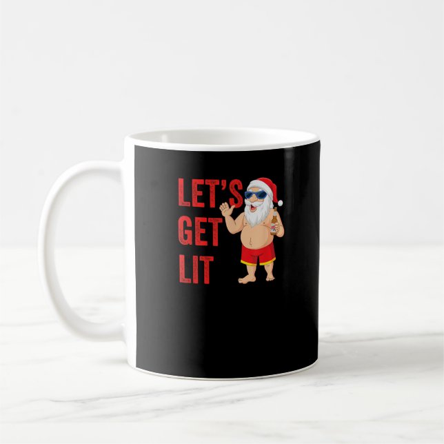 Let's Get Lit Santa Funny Christmas Coffee Mug (Left)