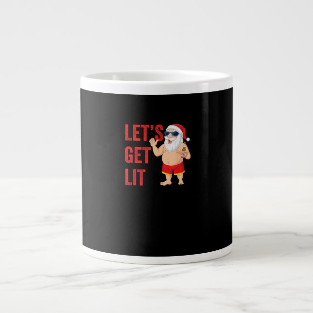 Let's Get Lit Santa Funny Christmas Large Coffee Mug (Front)