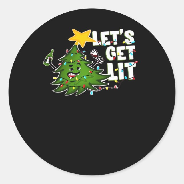 Let's Get Lit Tipsy Christmas Tree Classic Classic Round Sticker (Front)