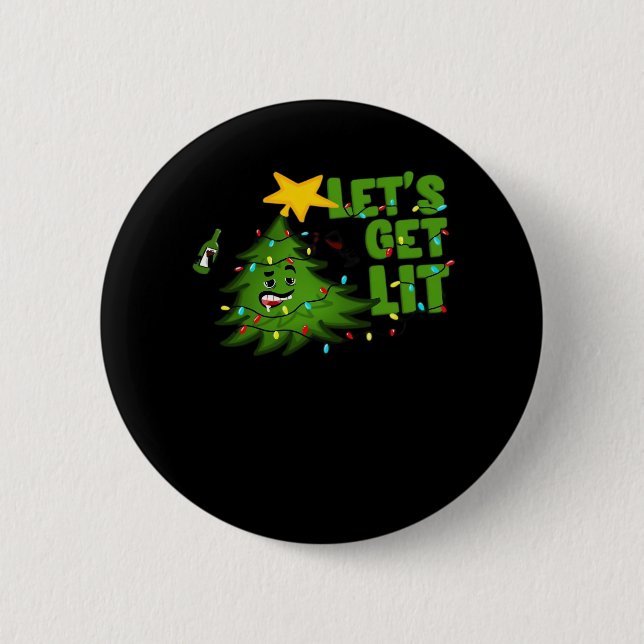 Let's Get Lit Tipsy Christmas Tree Funny Essential 6 Cm Round Badge (Front)