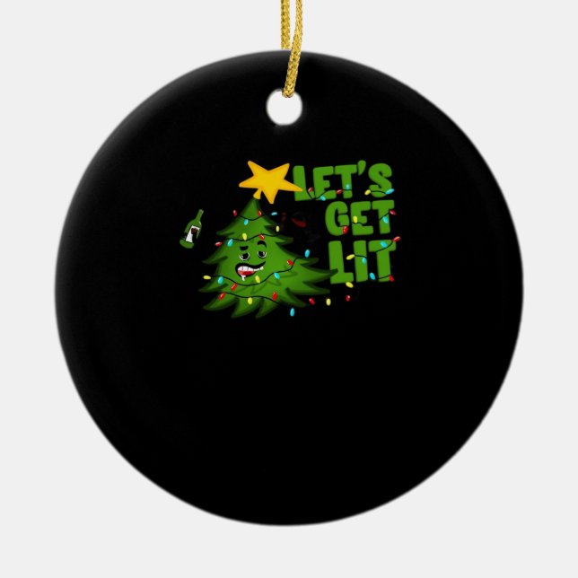 Let's Get Lit Tipsy Christmas Tree Funny Essential Ceramic Tree Decoration (Front)
