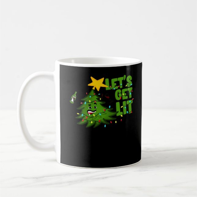 Let's Get Lit Tipsy Christmas Tree Funny Essential Coffee Mug (Left)
