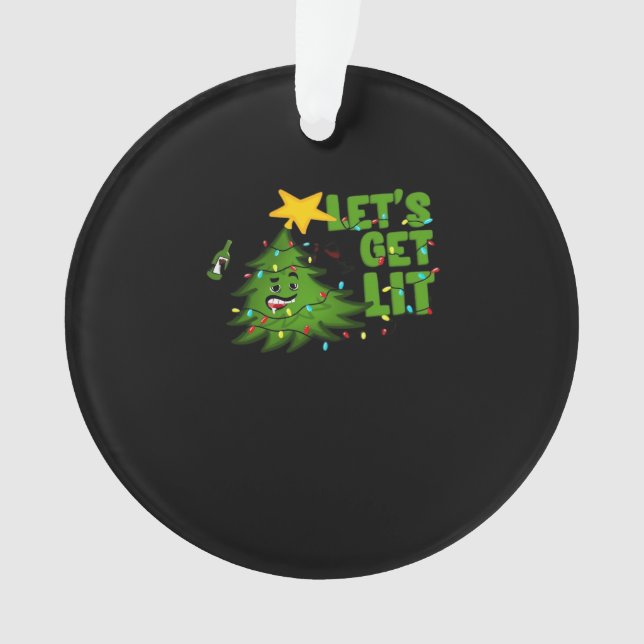 Let's Get Lit Tipsy Christmas Tree Funny Essential Ornament (Front)