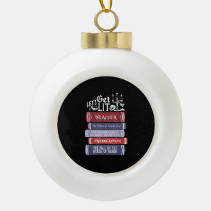 Let's Get Lit - Vintage Horror Book Lover Bookworm Ceramic Ball Christmas Ornament