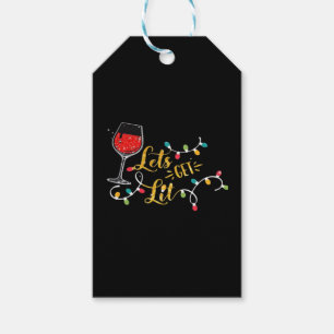 Let's Get Lit Wine Glasses Christmas Lights Drinki Gift Tags