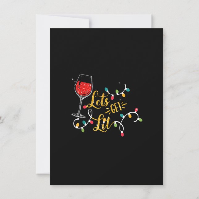Let's Get Lit Wine Glasses Christmas Lights Drinki Invitation (Front)