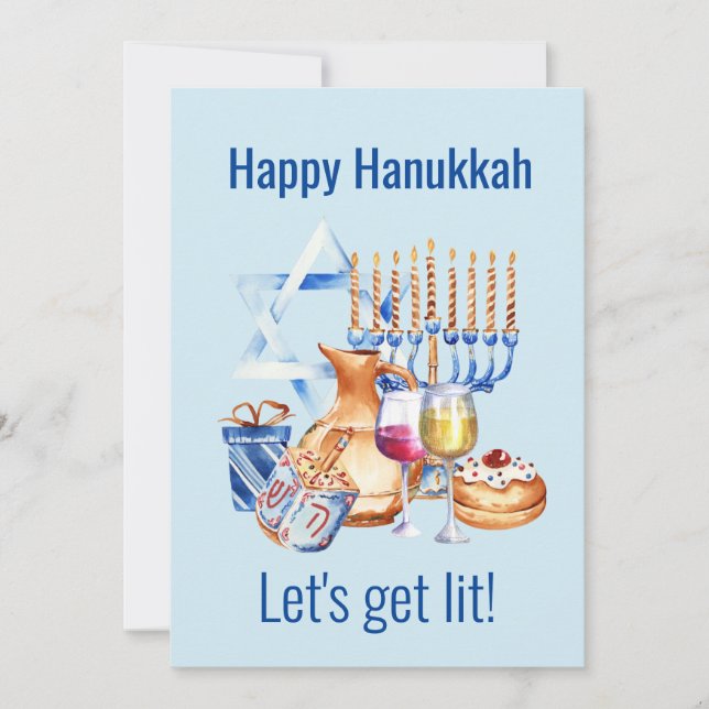 Let's Get Lit Wine Lover Hanukkah  Holiday Card (Front)