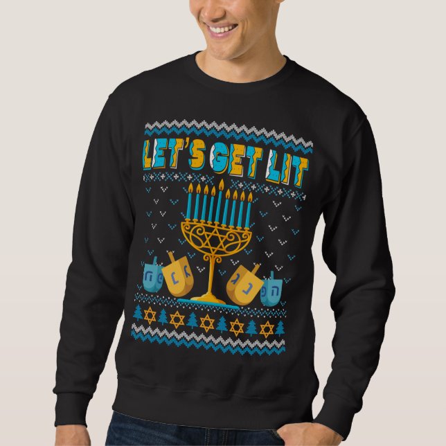 Let's Get Lit Xmas Tree Ugly Christmas Sweater Fun (Front)