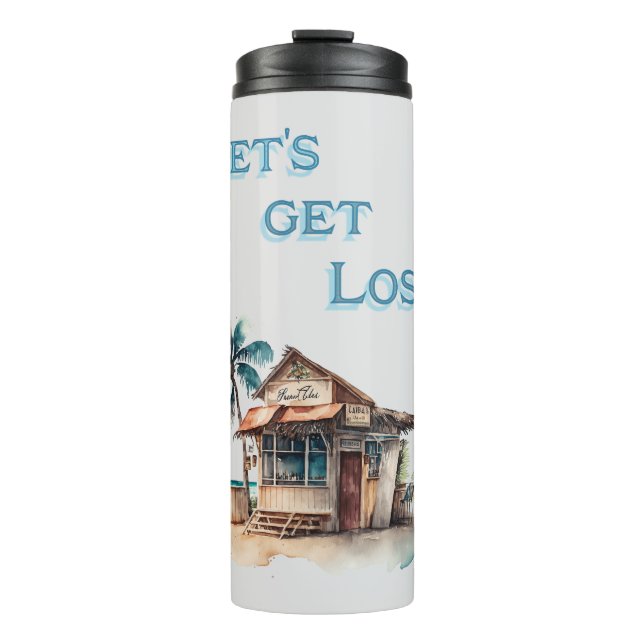 Lets get lost tropical island travel thermal tumbler (Front)