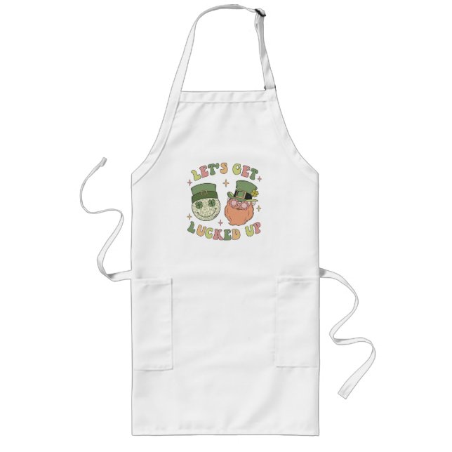 Let's Get Lucked Up - Funny Leprechaun Clover Long Apron (Front)