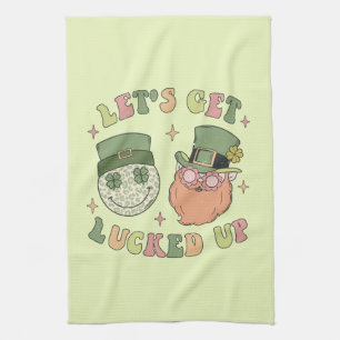 Let's Get Lucked Up - Funny Leprechaun Clover Tea Towel