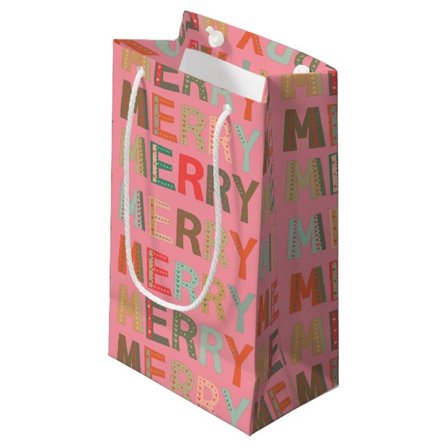 Let's Get MERRY fonts Christmas Holiday Gift Bags (Front Angled)