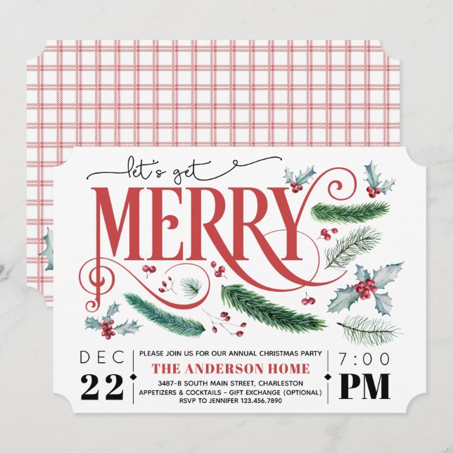 Let's Get Merry Holiday Christmas Party Invitation (Front/Back)