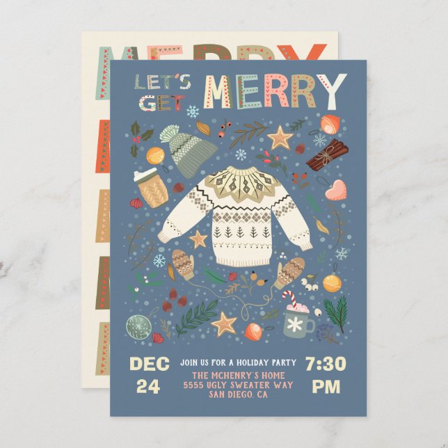 Let's Get Merry Holiday Christmas Party Sweate Invitation (Front/Back)