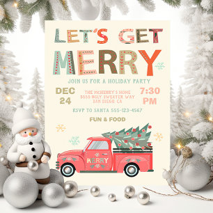 Let's Get Merry Holiday Christmas Truck Tree Invitation