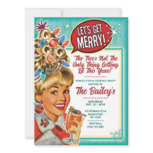 Let's Get Merry - Retro Christmas Party Invitation