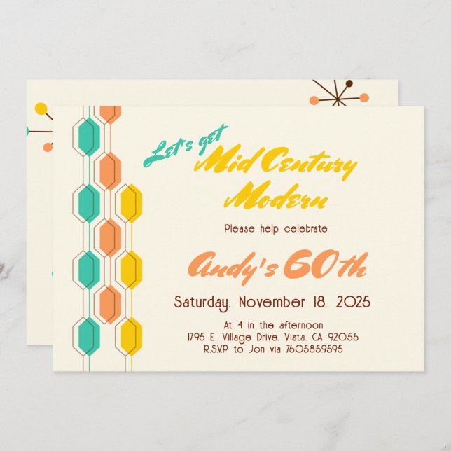 Let's Get Mid Century Modern Birthday Retro Groovy Invitation (Front/Back)