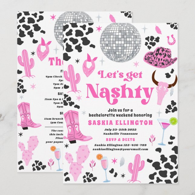 Let's Get Nashty Bachelorette Weekend Itinerary Invitation (Front/Back)