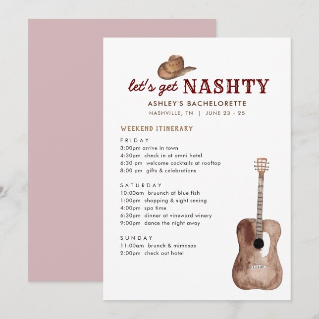  Let's Get Nashty Nashville Bachelorette Weekend Invitation (Front/Back)