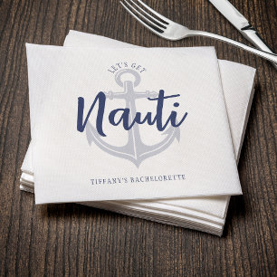 Let's Get Nauti Anchor Blue Bachelorette Party Napkin