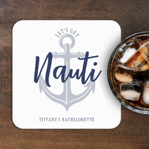 Let's Get Nauti Anchor Blue Bachelorette Party Square Paper Coaster