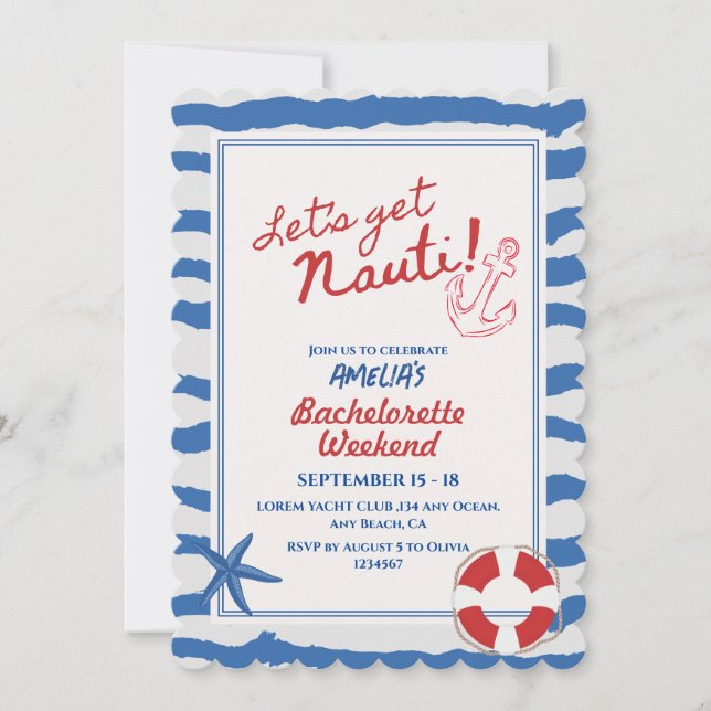 Let's Get Nauti Bachelorette Weekend  Invitation (Front)